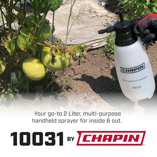 Chapin 10031 2-Liter / 0.52-Gallon Handheld Multi-Objective Backyard Pump Sprayer with Adjustable Nozzle and Lock-On Thumb Set off, Translucent White